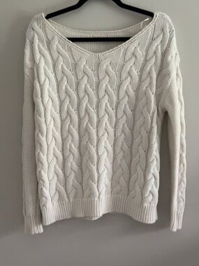 Aeropostale Off-the-Shoulder Cable Knit Sweater - Cream